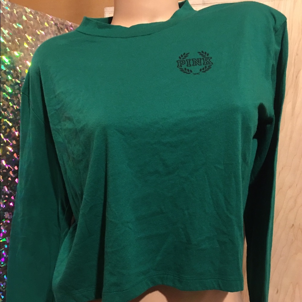 NWT VICTORIA’S SECRET PINK GREEN LONG SLEEVE CROP